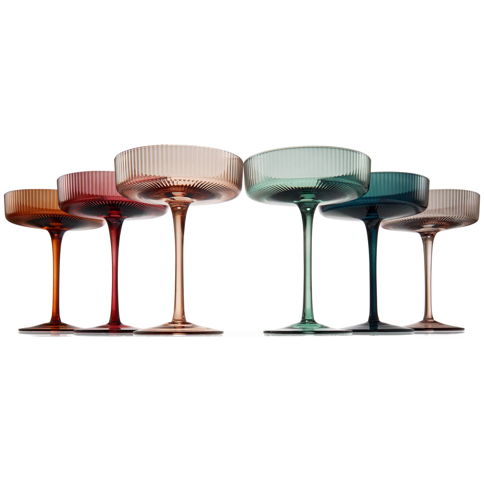 Art Deco Ribbed Pastel Coupe, & Cocktail Glasses - 6 Set - HER Home Design Boutique